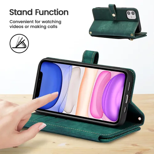 Vista 5 de ZCDAYE Funda tipo cartera para iPhone 11, iPhone 11 (6.1 pulgadas) Funda de teléfono cartera, cremallera premium (con pulsera) Funda de cuero
