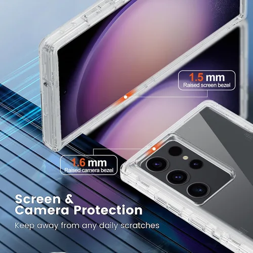 Vista 3 de Funda ultra transparente para Samsung Galaxy S23 con 2 protectores de pantalla, resistente a prueba de golpes, protección contra caídas, carcasa