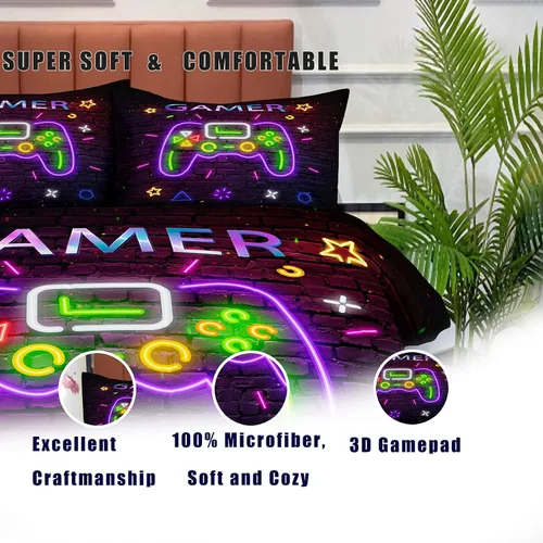 Vista 4 de NINENINE Juego de edredón de juegos para niños y niños, tamaño matrimonial, edredón con controlador de juegos, juego de edredón de teñido anudado