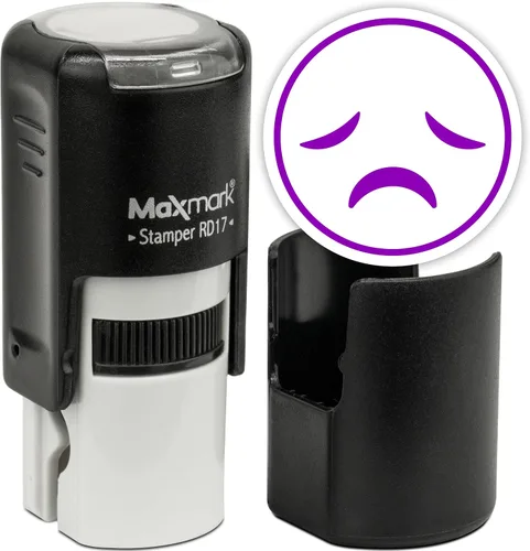 Vista 95 de MaxMark Sello de Emoji Autoentintado Redondo - Enojada - Tinta Negra