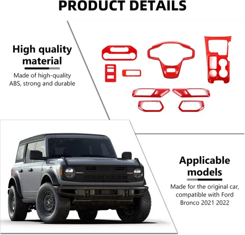 Vista 3 de RAZPOY para Bronco Decoración Interior de 9 Piezas - Panel de Palanca de Cambios, Volante, Moldura de Manija de Puerta Interior Compatible