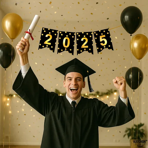 Vista 5 de Katchon, Cartel brillante de graduación 2025 – Grande de 8 pies, sin bricolaje Cartel de feliz graduación 2025, decoraciones de graduación clase