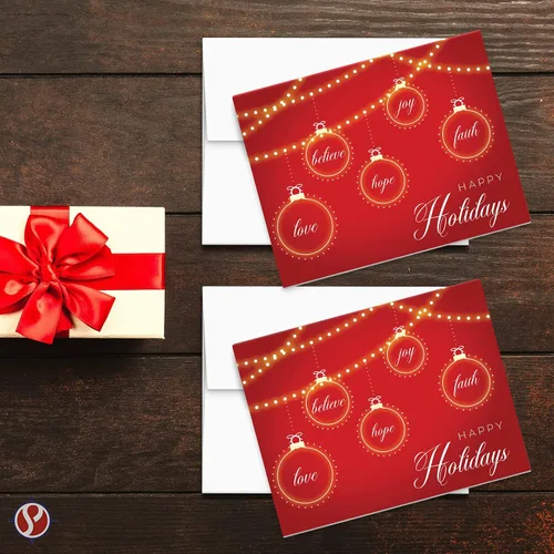 Vista 4 de Tarjetas de felicitación 2026 "Happy Holidays, Love, Faith, Hope, Joy, Believe" - Felicidades de Navidad y Año Nuevo, invitaciones, tarjetas