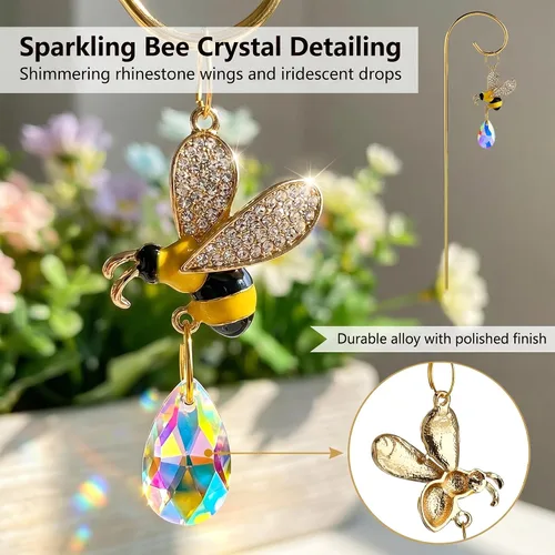 Vista 3 de HDCRYSTALGIFTS 4 atrapasoles de cristal de abejorro con enrejado pequeño para plantas en maceta, accesorios de enrejado para plantas