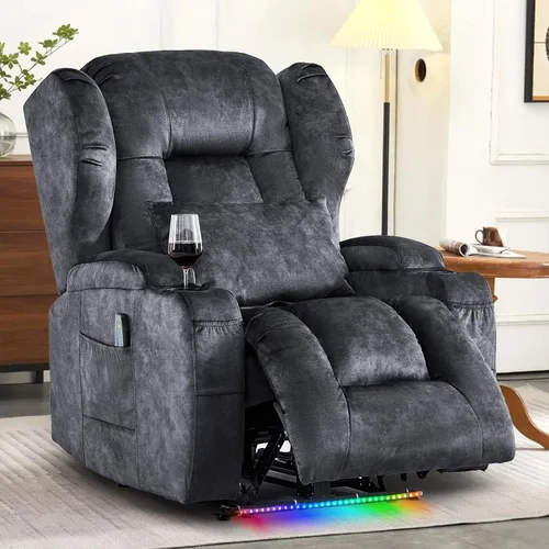 Vista 10 de Sillas reclinables eléctricas para adultos con masaje y calor, silla reclinable individual de piel sintética, sofá reclinable reclinable para cine