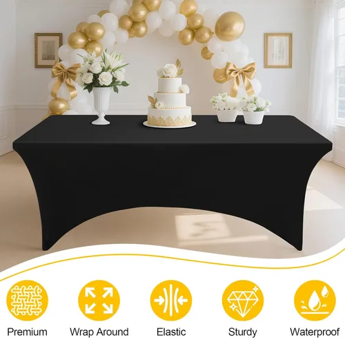 Vista 3 de Smiry Paquete de 2 manteles de elastano de 6 pies, fundas de mesa elásticas ajustables extensibles, lavables y sin arrugas, rectangulares para mesa
