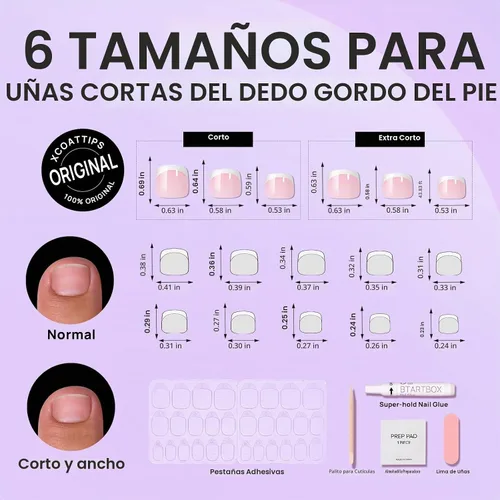Vista 3 de BTArtbox - Uñas postizas para los dedos del pie, puntas francesas blancas cortas, uña postiza cuadrada para mujeres, uña postiza ligera con A-Gracia