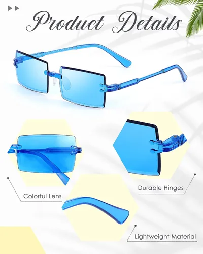 Vista 3 de Hoteam 24 pares de lentes de sol rectangulares sin montura a granel para hombres y mujeres, gafas cuadradas vintage transparentes tintadas