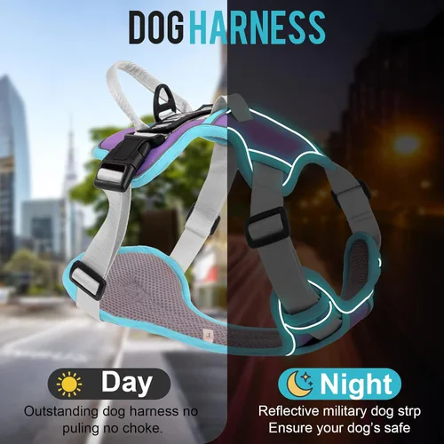 Vista 6 de Arnés para perro sin tirones, arnés reflectante para perro con 2 clips delanteros y traseros, arnés Oxford para mascotas, chaleco acolchado suave