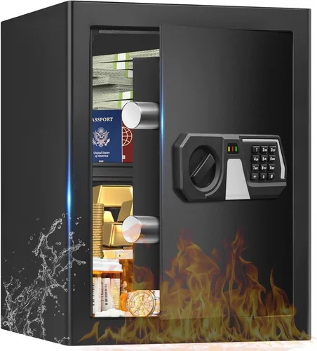 Vista 15 de Caja fuerte pequeña de 1.3 Cub para uso doméstico, a prueba de fuego y agua, caja de seguridad digital ignífuga con cerradura de combinación