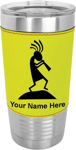 Vista 16 de LaserGram Kokopelli - Vaso aislado al vacío de 20 onzas, grabado personalizado incluido (piel sintética, gris)