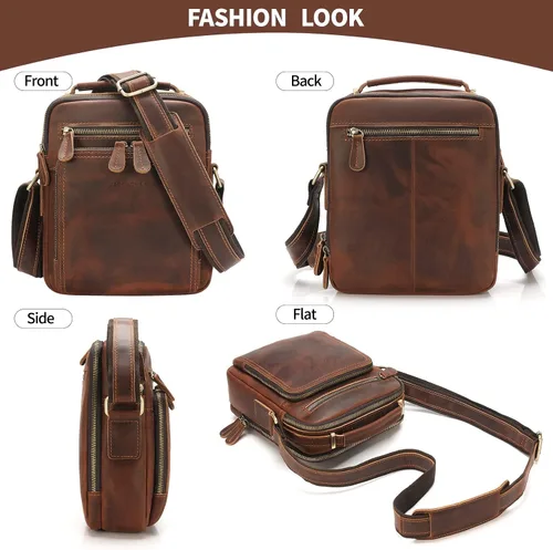 Vista 4 de JackChris Bolso bandolera de cuero para hombre bolso cruzado para el trabajo negocios