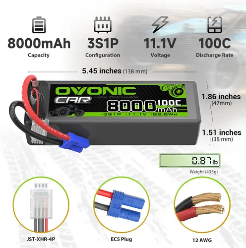 Vista 2 de OVONIC 3S lipo Batería 100C 8000mAh Lipo con conector EC5 (paquete de 2)