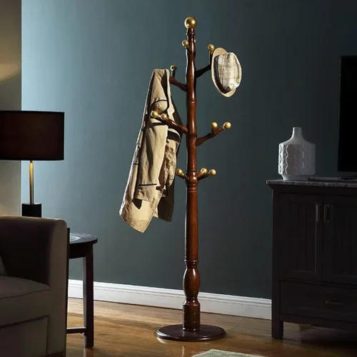 Vista 5 de Coat Rack Freestanding Coat Rack, 14 Hooks, Hat Coat Stand Heavy Duty Corridor Clothes Hat Rack Hanger Floor Scarf Rack Hanger Standing Coat Stand