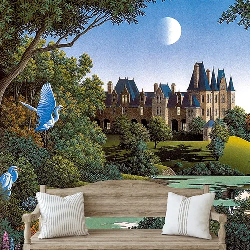 Vista 16 de IDEA4WALL Adhesivo mural removible para pared, diseño de castillo mágico de nieve y ciencia ficción, arte moderno, paisaje decorativo para sala