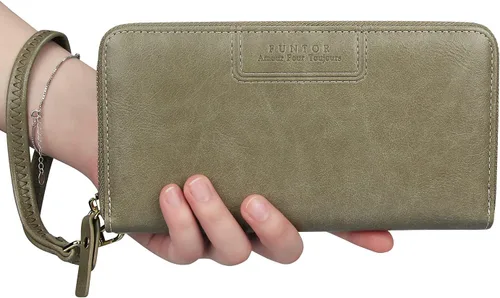 Vista 3 de FT FUNTOR Cartera de pulsera para mujer, cartera de piel sintética vegana con cremallera alrededor del teléfono, tarjetero organizador