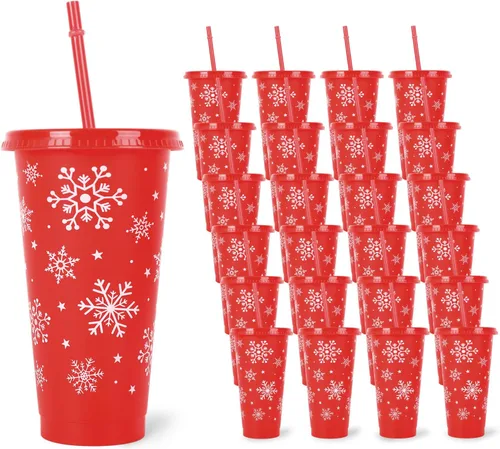 Vista 10 de JarThenaAMCS 12 piezas de vasos de plástico patrióticos con tapa con pajita 4 de julio, vaso para bebidas frías con bandera americana roja, azul