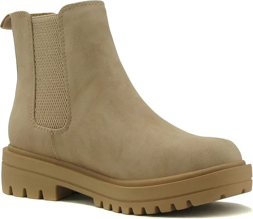 Vista 4 de Soda Pilot Botines Chelsea de tacón bajo para mujer, con doble elástico