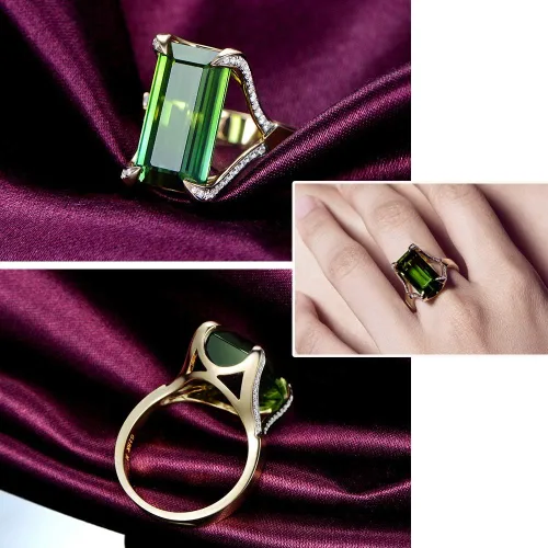 Vista 5 de GW Fashion Women Ring BlueChampagne Color 18 k Plating TourmalineTopazZirconCrystal Statement Rings for Women Size in 6# to 9#