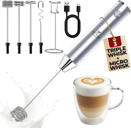 Vista 24 de Zulay Kitchen Potente varita espumadora de leche con 2 baterías Duracell – Mezclador de bebidas portátil ultrarrápido – Máquina de espuma eléctrica