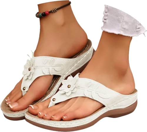 Vista 5 de Sandalias ortopédicas para mujer con soporte de arco, sandalias informales para playa, verano, caminar, viajes, cómodas sandalias planas para mujer