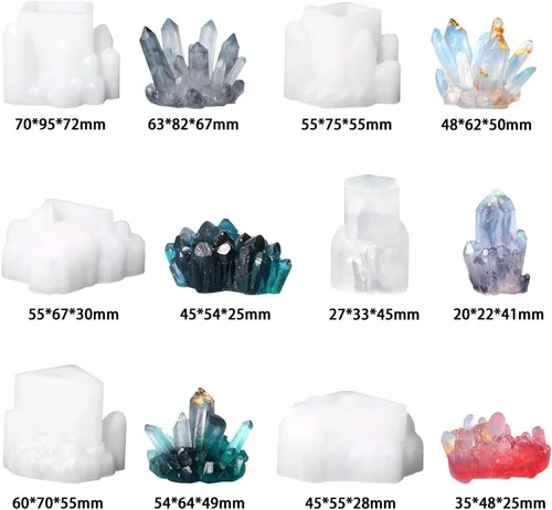 Vista 4 de 11 moldes de resina de racimo de cristal, moldes de silicona de roca de cuarzo, diferentes formas, moldes de resina epoxi, piedras preciosas