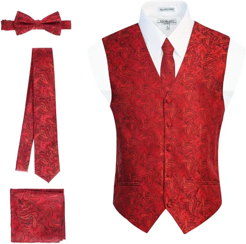 Vista 26 de Gioberti Chaleco formal de cachemira de 4 piezas para hombre, corbatín y pañuelo de bolsillo Negro B