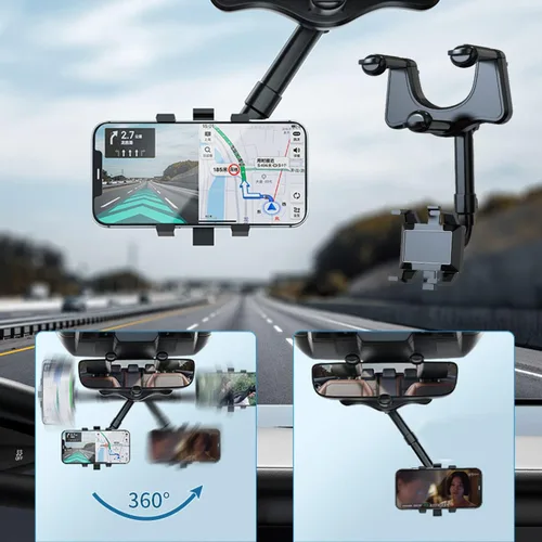 Vista 5 de Soporte giratorio y retráctil de 360° para el espejo retrovisor del coche, soporte universal multifuncional ajustable para teléfonos, soporte