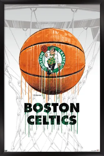 Vista 8 de Trends International NBA Boston Celtics - Póster de pared Drip Ball 20, 14.725 x 22.375 pulgadas, versión enmarcada de madera de granero Versión