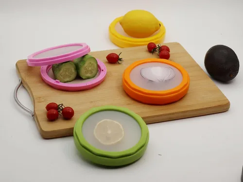 Vista 3 de Almacenamiento de cebolla y protector de aguacate, juego de 4 recipientes de silicona de doble cara para refrigerador, soporte para tomates
