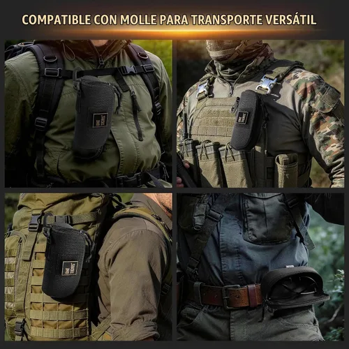 Vista 7 de OneTigris Estuche táctico para anteojos con cremallera Molle, funda para gafas de sol de 1000D de nailon con clip Negro