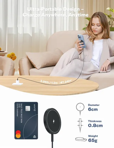 Vista 8 de Bohuma - Cargador inalámbrico magnético – Compatible con iPhone de la serie 12 a 17 y AirPods - Diseño elegante y ligero con carga rápida – Ideal
