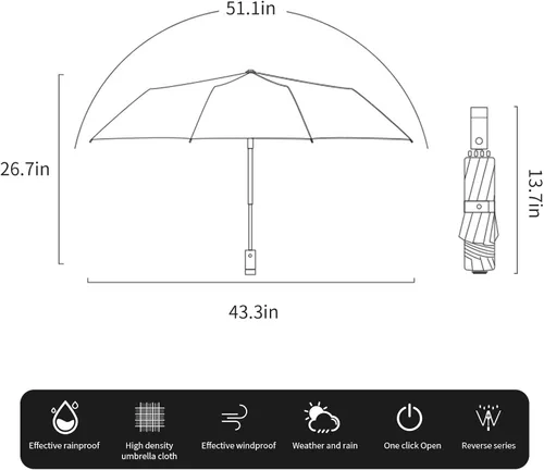 Vista 2 de CLOUDIA Paraguas de viaje resistente al viento fácil y compacto plegable invertido, paraguas para lluvia, paraguas invertido a prueba de viento