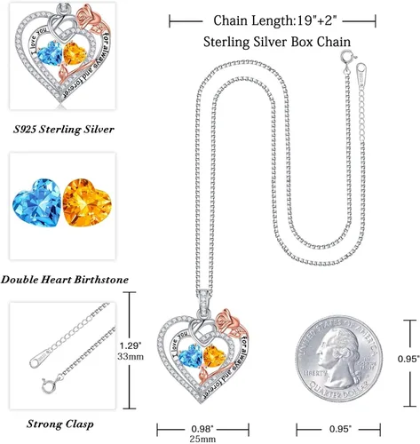 Vista 4 de Iefil Regalos para el día de San Valentín Collar de plata de ley con piedra natal de corazón rosa, regalo de aniversario de cumpleaños