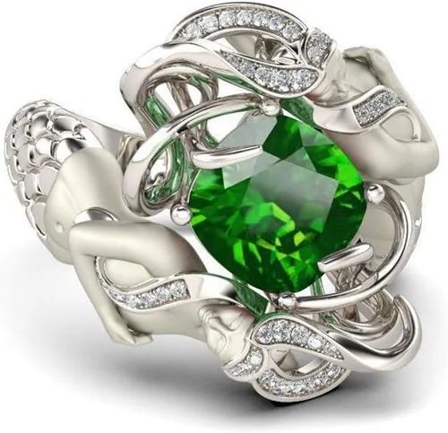 Vista 2 de Jeulia - Anillo de sirena con corte de cojín verde para mujer, novia, esposa, regalo de cumpleaños con caja de joyería