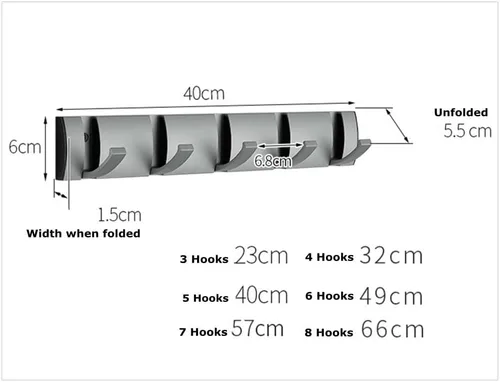 Vista 2 de Perchero de pared con ganchos plegables, ahorro de espacio, moderno, elegante colgador de pared abatible para abrigos, bolsos, bufandas