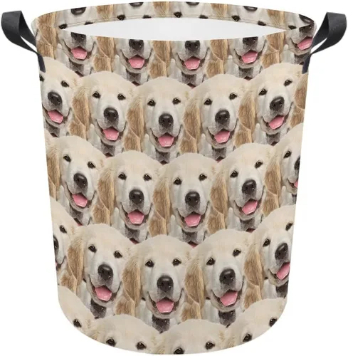 Vista 12 de Cesta de lavandería con cara de perro, cesta de lavandería plegable con asa de tela impermeable, caja de juguetes, cesta de almacenamiento de ropa