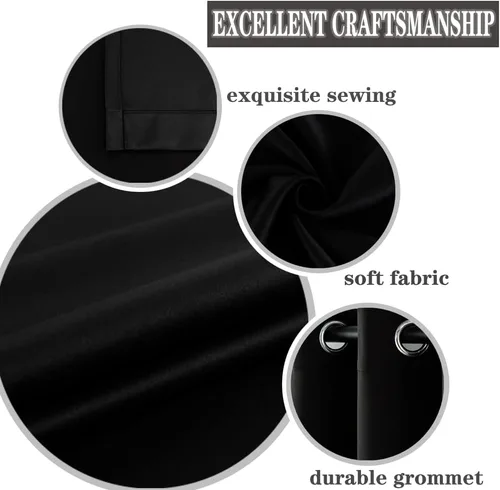 Vista 5 de MANGATA CASA Cortinas opacas negras con ojales, 2 paneles para dormitorio, panel de cortina de ventana para sala de estar, cortinas térmicas de Negro