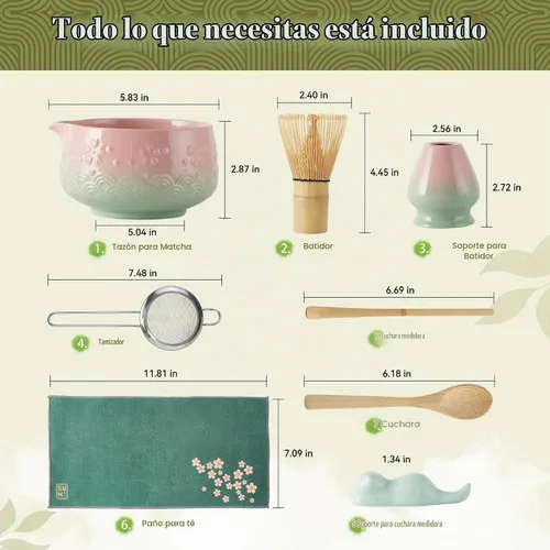 Vista 8 de Juego de 9 batidores de matcha, juego de té Matcha con cuenco de cerámica matcha, batidor de bambú (Chasen), cuchara, tamizador, kit de matcha