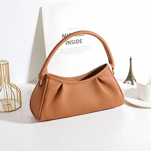 Vista 2 de XinHerun Bolsa de hombro con hoyuelos para mujer, bolso pequeño de piel auténtica con asa superior, monedero hobo moderno con pliegues