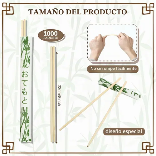 Vista 2 de Sabary 1000 pares de palillos desechables de bambú con mangas separadas