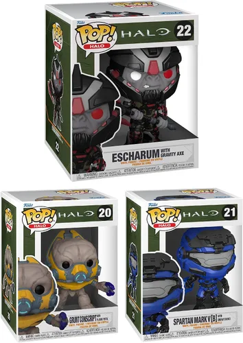 Vista 3 de Funko Pop! Games: Halo Infinite Collectors Set - 3 figuras: Pistola de plasmo Grunt Conscript, Spartan Mark V [B] Espada azul