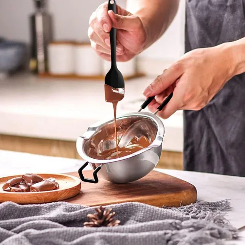 Vista 6 de Juego de olla de doble caldera, olla de fusión de acero inoxidable con espátula de silicona para derretir chocolate, jabón, cera, fabricación