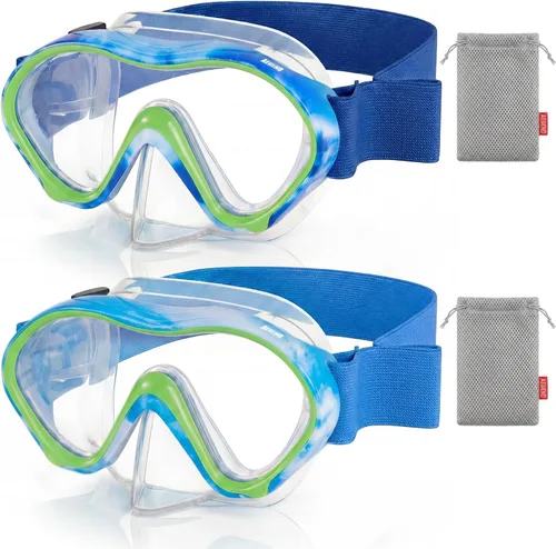 Vista 10 de Aegend Paquete de 2 gafas de natación para niños con cubierta de nariz para niños de 3 a 15 años, correa de tela tejida, antivaho 180° visión clara