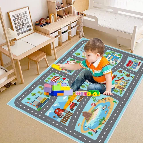 Vista 7 de Alfombra para niños, alfombra de coche para niños, tapete de juego, alfombra para coches de juguete para sala de juegos, aula, habitación de niños