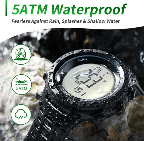 Vista 6 de EZON H001 Military Digital Watch for Men, Tactical Outdoor Adventure Watch with Altimeter, Barometer, Compass, Thermometer, SunriseSunset, Timer