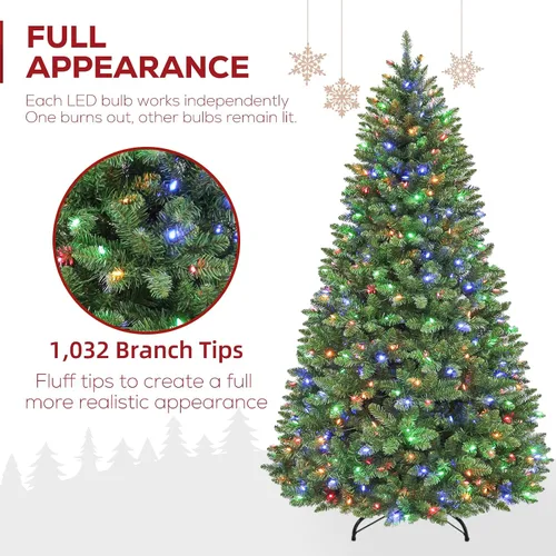 Vista 2 de Hykolity - Árbol de Navidad artificial preiluminado de 6 pies con 250 LED multicolor, ramas de PVC ignífugas, 1,032 puntas, 10 modos
