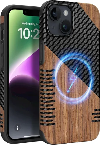 Vista 11 de Funda magnética ZZDZZ compatible con iPhone 14 Plus [Compatible con Magsafe] Diseño de cuero premium TPU híbrido a prueba de golpes (Negro)