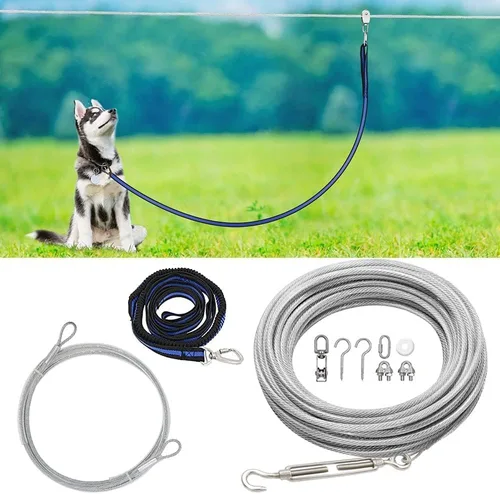 Vista 10 de Cable de amarre para perro XiaZ, cable de 50 pies para carrito de correr para perros de hasta 250 libras, correa de perro para patio, camping