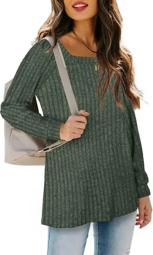 Vista 2 de WIHOLL - Suéter de manga larga, con cuello en V, color liso, a la moda para mujer